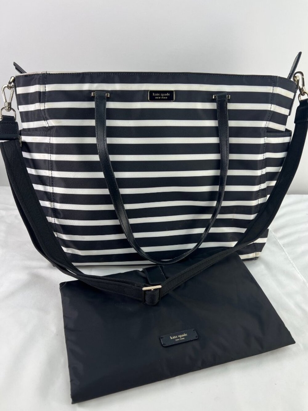 Kate Spade Black & White Diaper Bag Dawn Sailing Stripe with Changing Pad